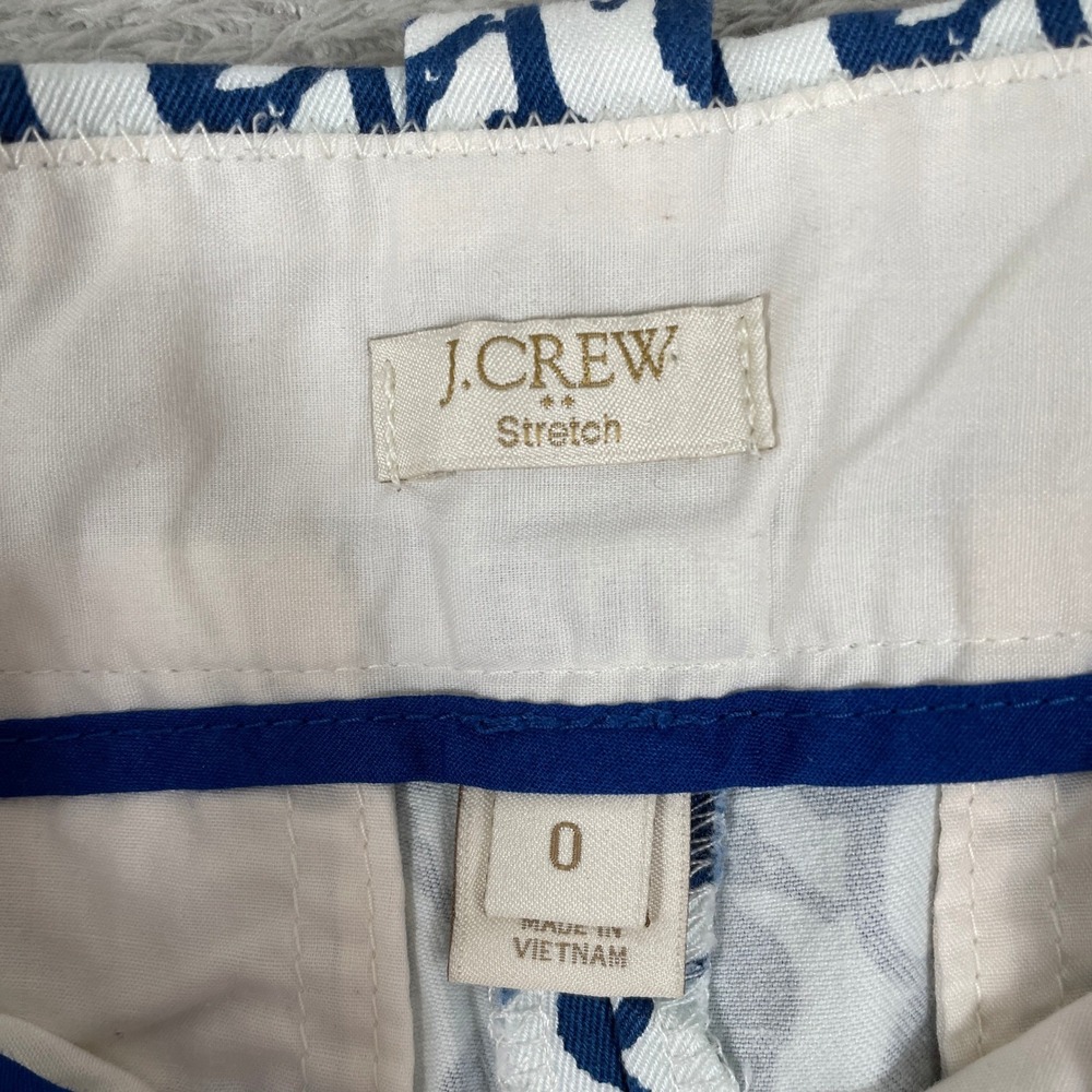 J Crew Seahorse Print Shorts Womens 0 Blue Nautical Stretch Chino Side Zip - Picture 4 of 11